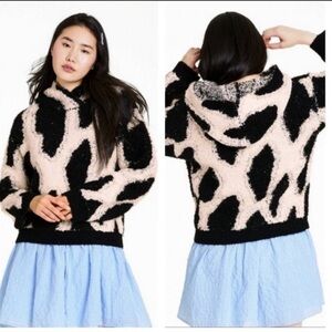 Sandy Liang Target New Women’s XXS Sherpa Hooded Sweatshirt Black Cream NWT